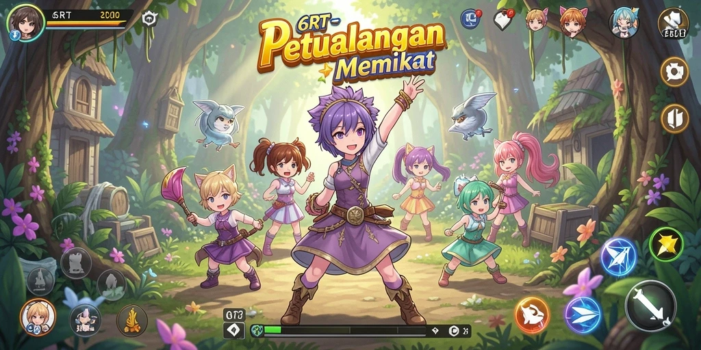 Screenshot gameplay 6RT yang menampilkan aksi yang seru dan karakter anime.