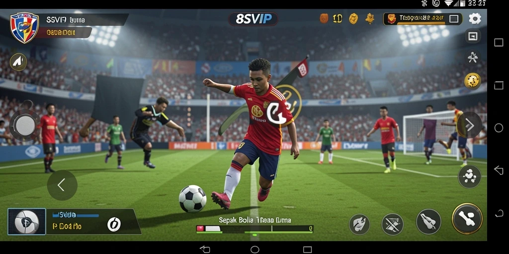 Screenshot gameplay 8SVIP menampilkan pertarungan sepak bola yang intens.