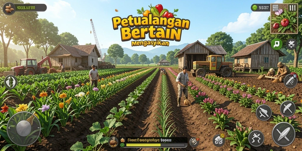 Tampilan gameplay menarik dari 93337 dengan aksi bertani.