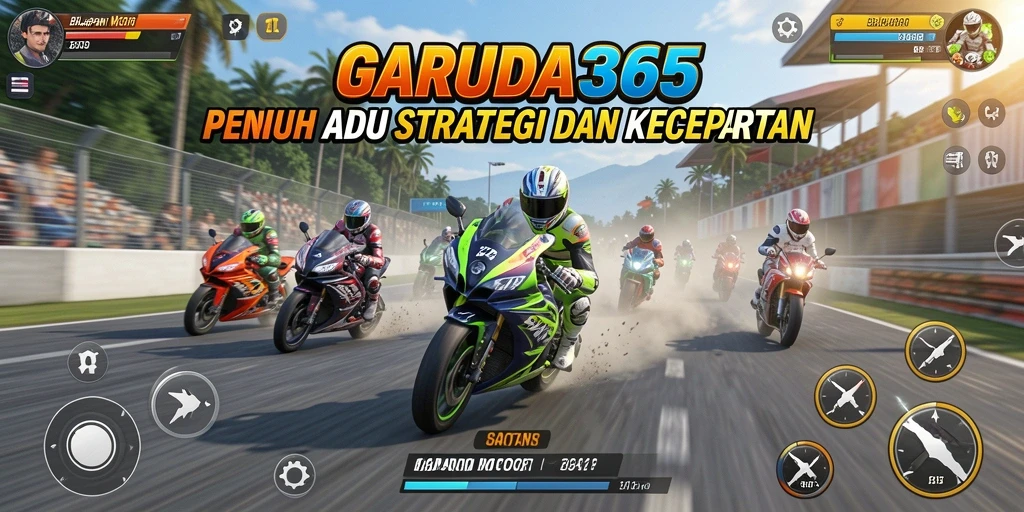 Screenshot GARUDA365 menampilkan aksi balapan motor yang intens dan mendebarkan.