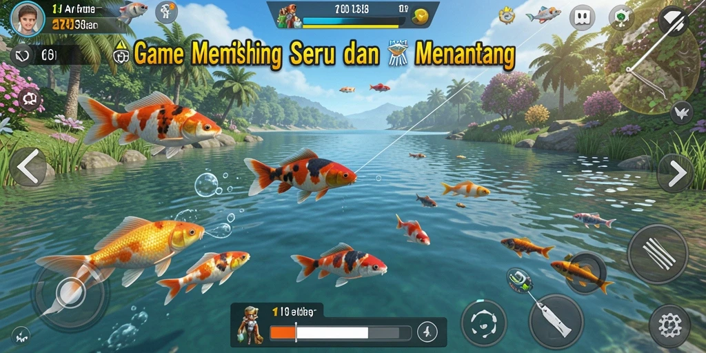 Tampilan gameplay KAGANDAN menampilkan suasana memancing yang seru.