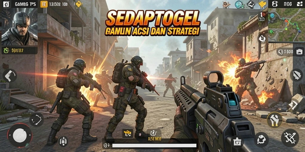 Screenshot SEDAPTOGEL menampilkan aksi tembakan yang mendebarkan.