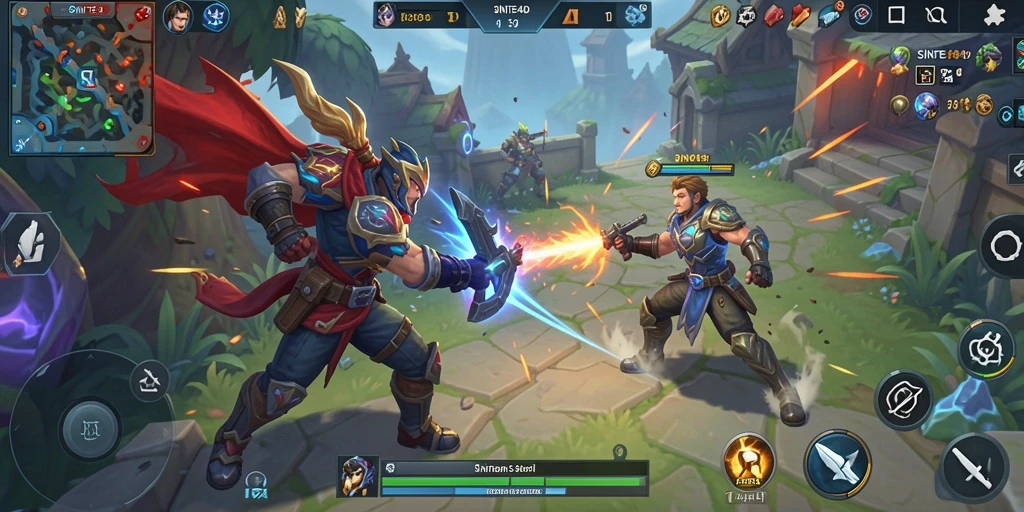 Screenshot gameplay SINTE4D menampilkan aksi pertarungan seru di arena.